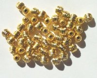 50 6mm Gold Plated Round Corrugated Metal Beads
